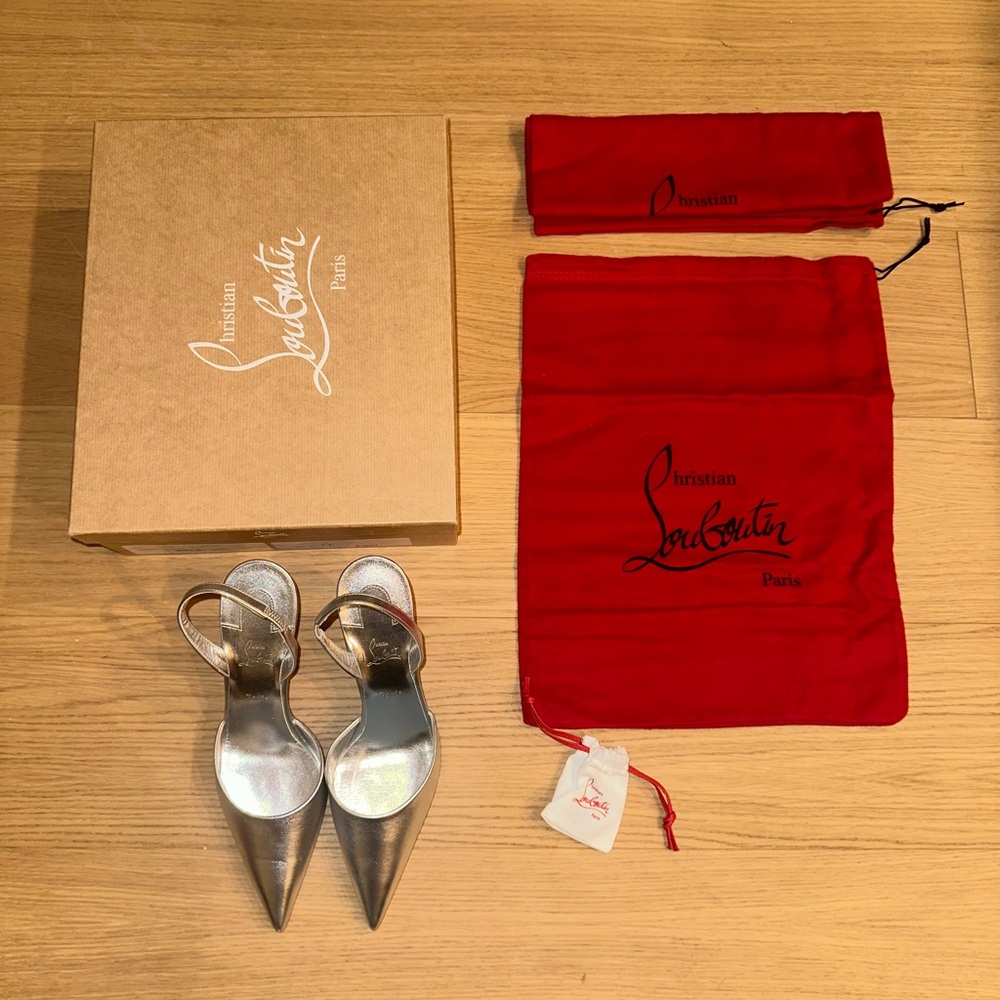 Christian Louboutin Metallic Silver Apostropha 80mm Slingback Pumps